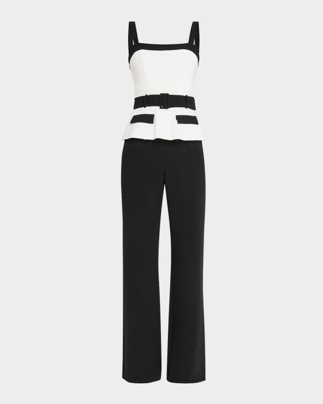 Kyria Belted Faux Two-Piece Peplum Jumpsuit